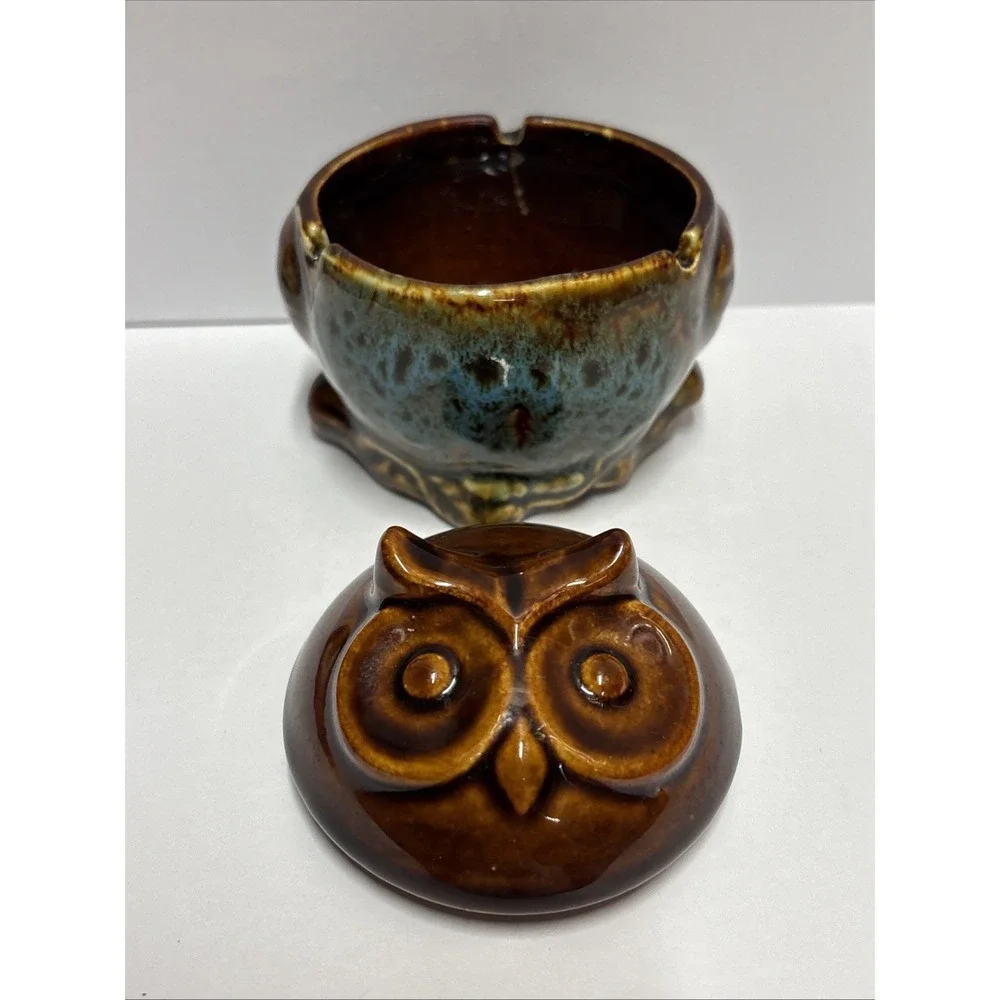 Owl Ceramic Ashtray Fairy Garden glazed glossy finish 4 inches tall K Cool brand